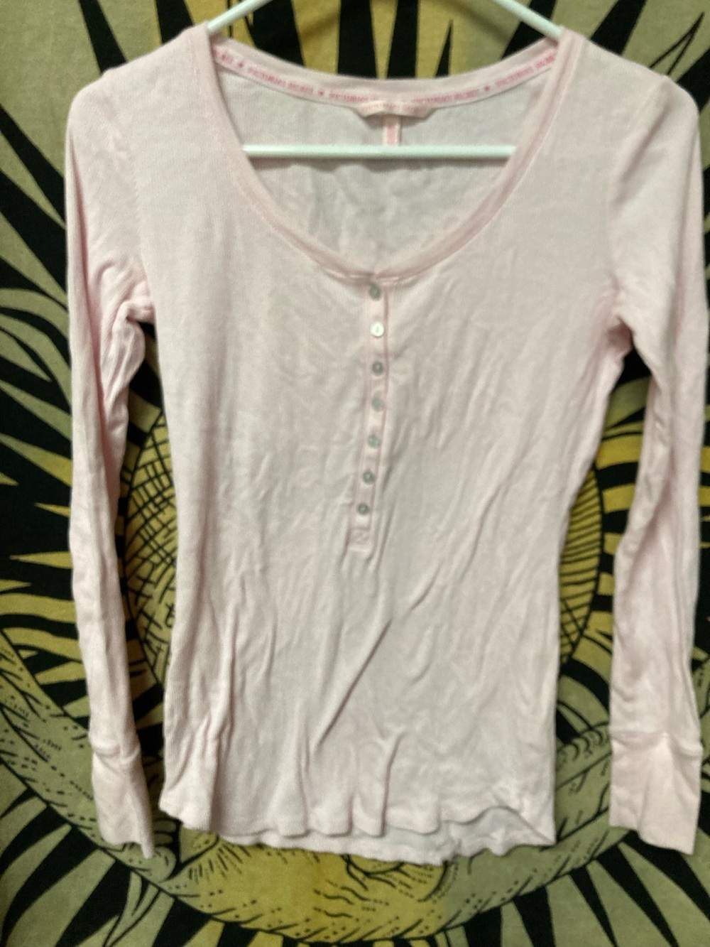 Victoriaโs Secret Light Pink Long-Sleeve Partial Button Up Top